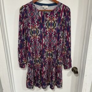Loft Floral Paisley Swing Dress, Long Sleeves Medium, Purple Blue, NWT